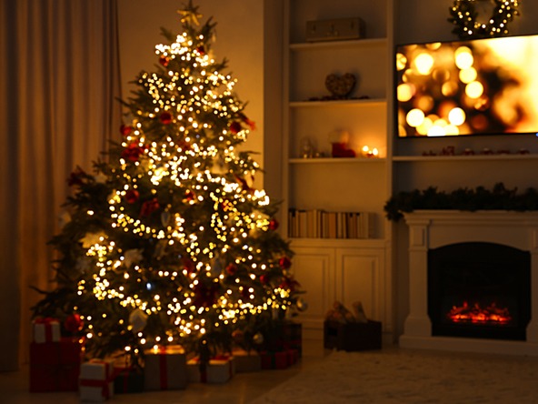 blurry christmas tv and tree